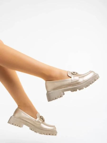 Mocasini dama aurii din piele ecologica Jakki