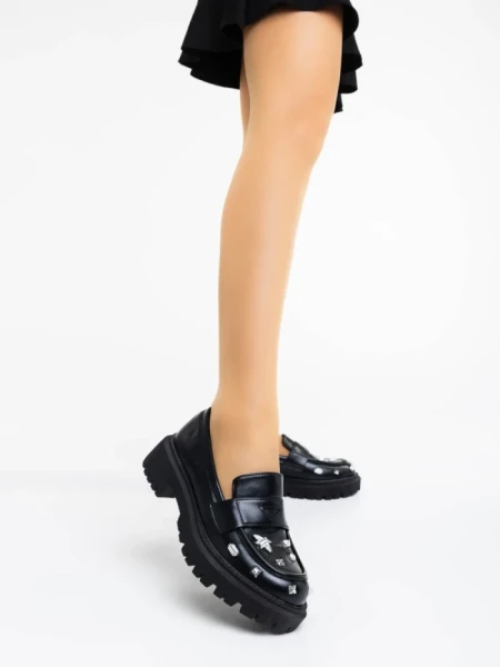 Mocasini dama negri din piele ecologica Meridel