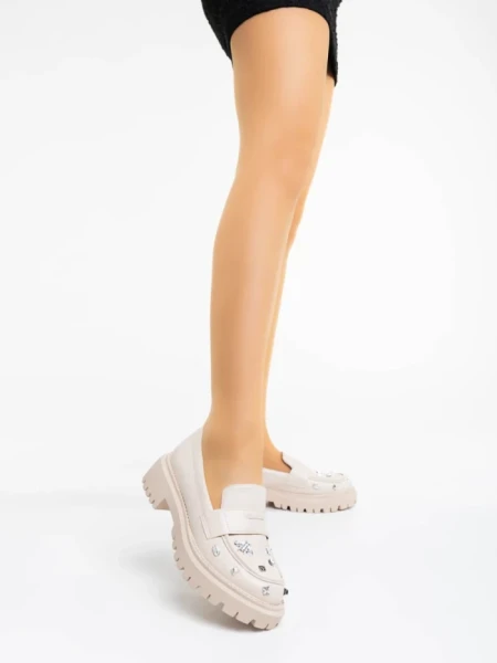 Mocasini dama bej din piele ecologica Meridel