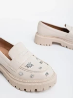 Mocasini dama bej din piele ecologica Meridel