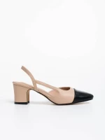 Pantofi dama bej cu toc din piele ecologica Verna