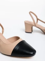 Pantofi dama bej cu toc din piele ecologica Verna