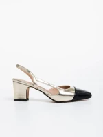 Pantofi dama aurii cu toc din piele ecologica Verna