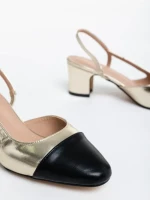 Pantofi dama aurii cu toc din piele ecologica Verna