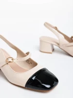 Pantofi dama bej cu toc din piele ecologica lacuita Ashlea
