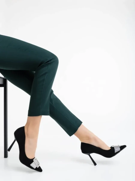 Pantofi dama negri cu toc din material textil Tiphanie