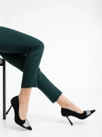 Pantofi dama negri cu toc din material textil Tiphanie