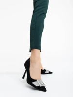 Pantofi dama negri cu toc din material textil Tiphanie