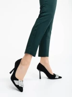 Pantofi dama negri cu toc din material textil Tiphanie