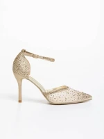 Pantofi dama aurii cu toc din material textil Eartha