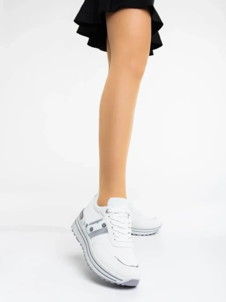 Pantofi sport dama albi din material textil Loraina