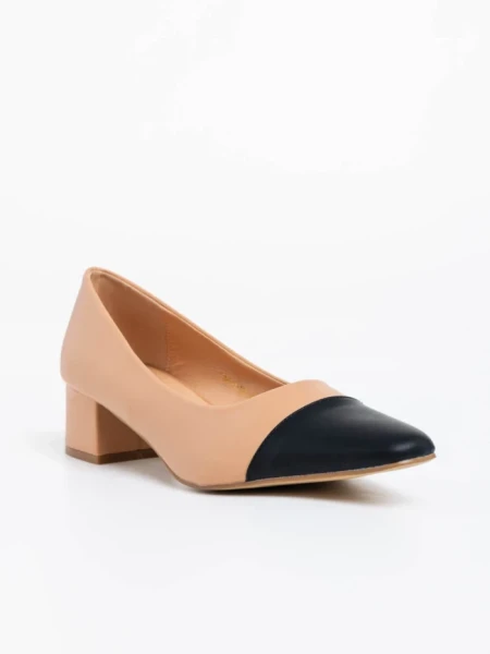 Pantofi dama khaki cu toc din piele ecologica Cettina