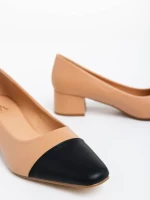 Pantofi dama khaki cu toc din piele ecologica Cettina