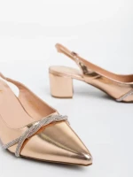 Pantofi dama sampanie cu toc din piele ecologica Minetta