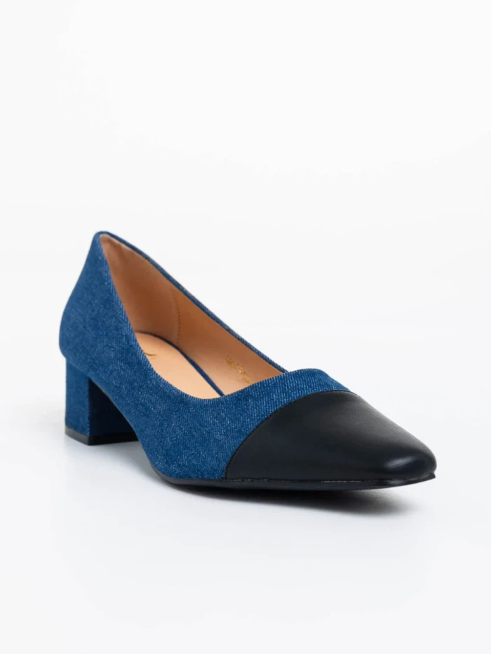 Pantofi dama jeans cu toc din material textil Cettina