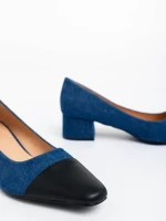 Pantofi dama jeans cu toc din material textil Cettina