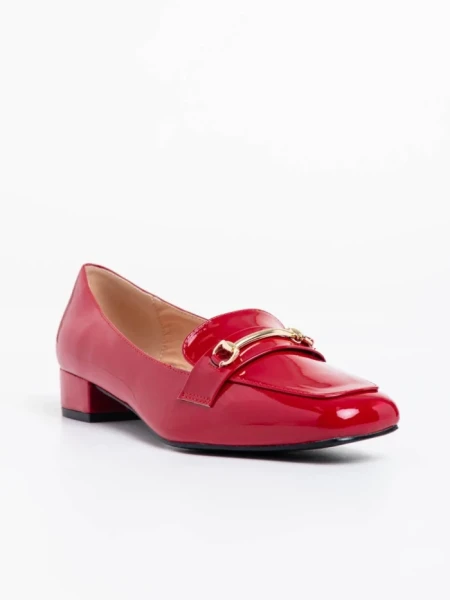 Pantofi dama rosii cu toc din piele ecologica lacuita Shantay