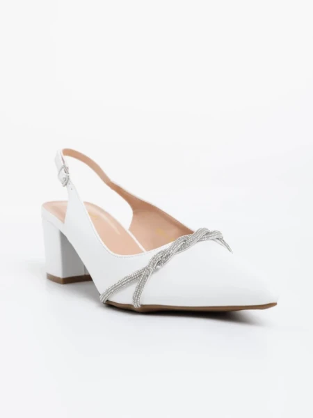 Pantofi dama albi cu toc din piele ecologica Minetta