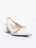 Pantofi dama albi cu toc din piele ecologica Minetta