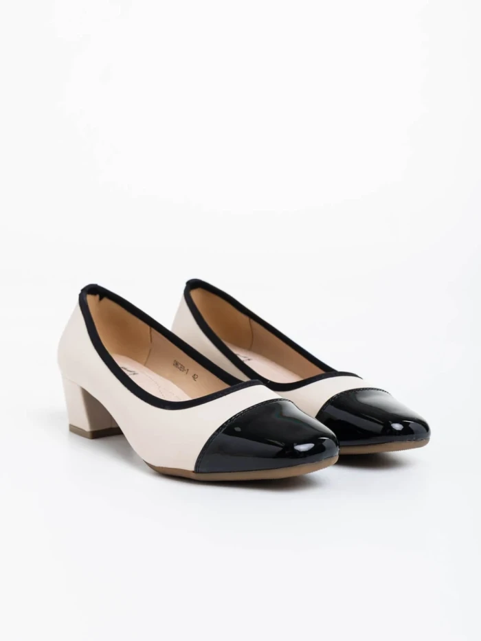 Pantofi dama bej cu toc din piele ecologica Reine