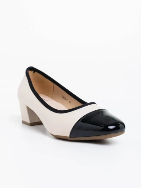 Pantofi dama bej cu toc din piele ecologica Reine