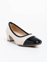 Pantofi dama bej cu toc din piele ecologica Reine