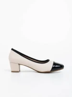 Pantofi dama bej cu toc din piele ecologica Reine