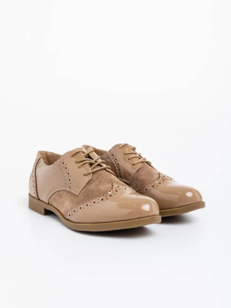 Pantofi casual dama khaki din piele ecologica lacuita Mattea