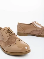 Pantofi casual dama khaki din piele ecologica lacuita Mattea