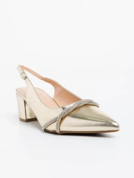 Pantofi dama aurii cu toc din piele ecologica Minetta