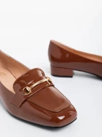 Pantofi dama camel cu toc din piele ecologica lacuita Shantay