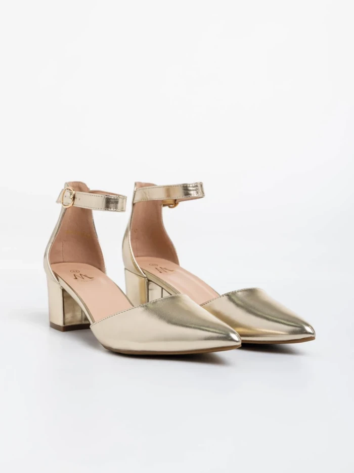 Pantofi dama aurii cu toc din piele ecologica Armelle