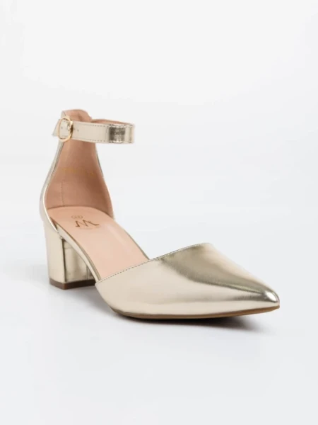 Pantofi dama aurii cu toc din piele ecologica Armelle