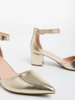 Pantofi dama aurii cu toc din piele ecologica Armelle