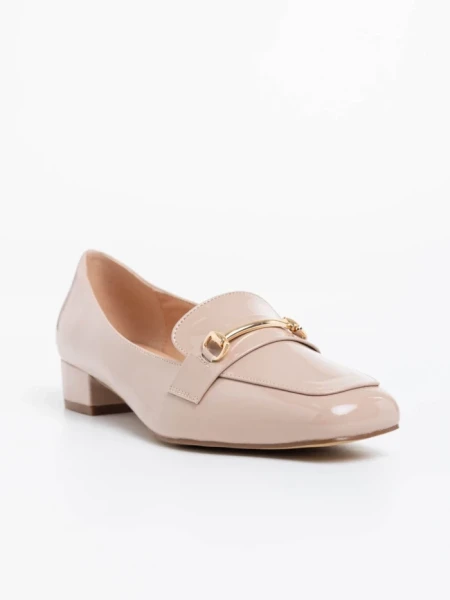 Pantofi dama bej cu toc din piele ecologica lacuita Shantay