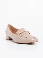 Pantofi dama bej cu toc din piele ecologica lacuita Shantay