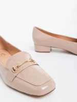 Pantofi dama bej cu toc din piele ecologica lacuita Shantay