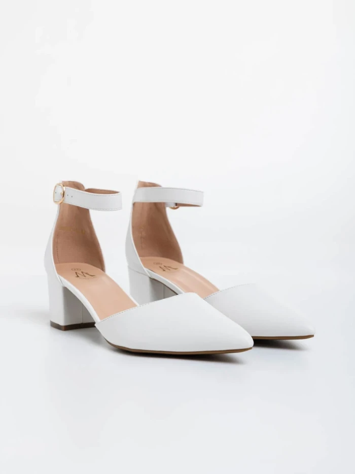 Pantofi dama albi cu toc din piele ecologica Armelle