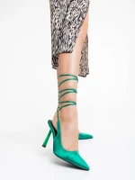 Pantofi dama verzi cu toc din material textil Idonea