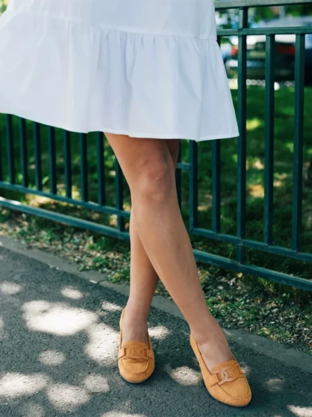 Mocasini dama camel din material textil Kaylin