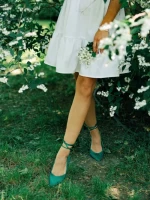 Balerini dama verzi din material textil Nadetta