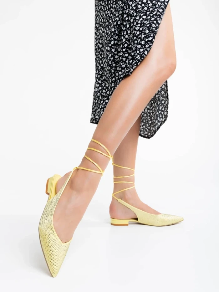 Balerini dama galbeni din material textil Nadetta