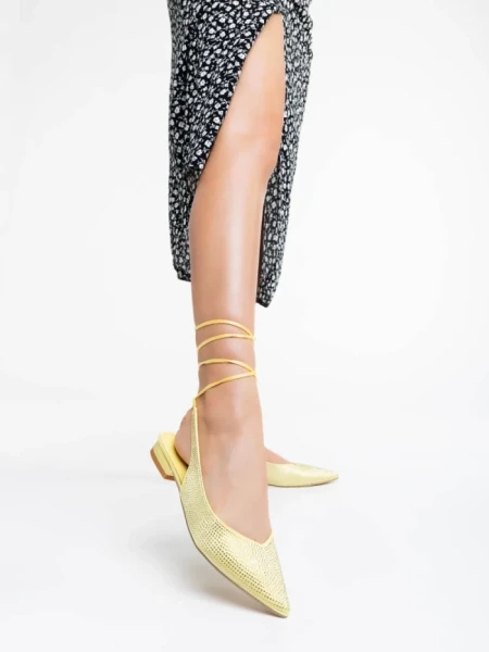 Balerini dama galbeni din material textil Nadetta