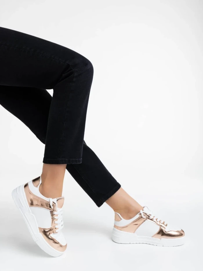 Pantofi sport dama albi cu sampanie din piele ecologica Rumeysa