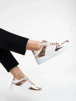 Pantofi sport dama albi cu sampanie din piele ecologica Rumeysa