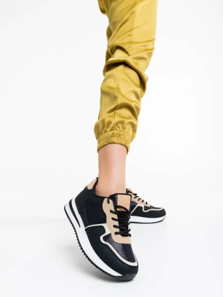 Pantofi sport dama negri din piele ecologica si material textil Raelin