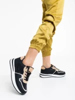 Pantofi sport dama negri din piele ecologica si material textil Raelin