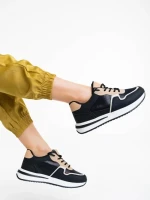 Pantofi sport dama negri din piele ecologica si material textil Raelin