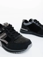 Pantofi sport dama negri din material textil si piele ecologica Ravenna