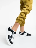 Pantofi sport dama alb cu negru din piele ecologica Rumeysa